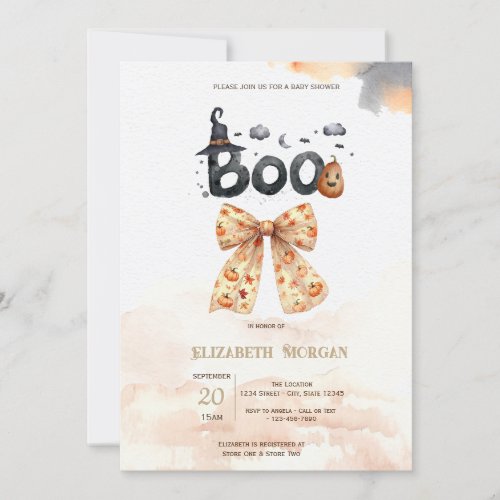 Cute Fall Pumpkins Bow Boo Baby Shower Invitation