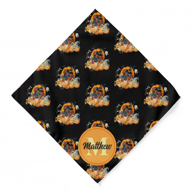 Cute Fall Pumpkins Boxer Halloween Custom Dog  Bandana (Front)