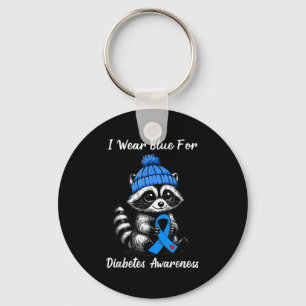 Cute Fall Raccoon I Wear Ribbon Blue For Diabetes Keychain