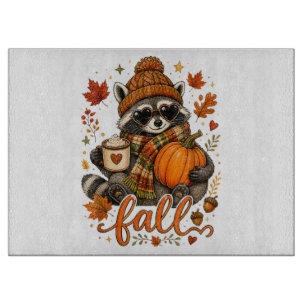 Cute Fall Raccoon Pumpkin Autumn Coffee Cutting Board