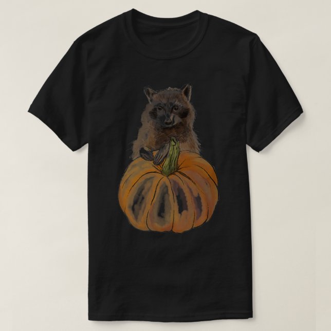 Cute fall raccoon trash panda with Halloween pumpk T-Shirt (Design Front)