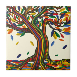 Cute Fall Rainbow Tree Pretty Autumn Thanksgiving Ceramic Tile