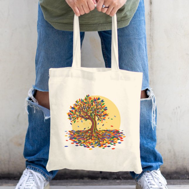 Cute Fall Rainbow Tree Pretty Autumn Thanksgiving Tote Bag (Creator Uploaded)