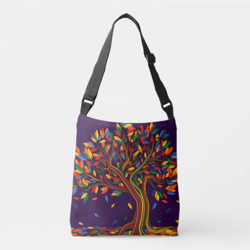 Cute Fall Rainbow Tree Purple Autumn Thanksgiving Crossbody Bag