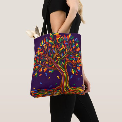 Cute Fall Rainbow Tree Purple Autumn Thanksgiving Tote Bag