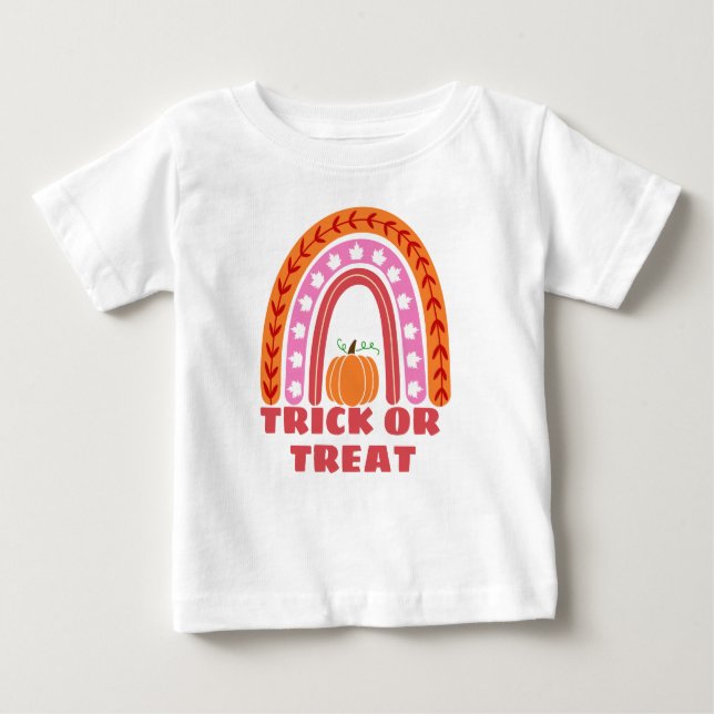 Cute Fall Rainbow With Pumpkin Halloween Baby T-Sh Baby T-Shirt (Front)