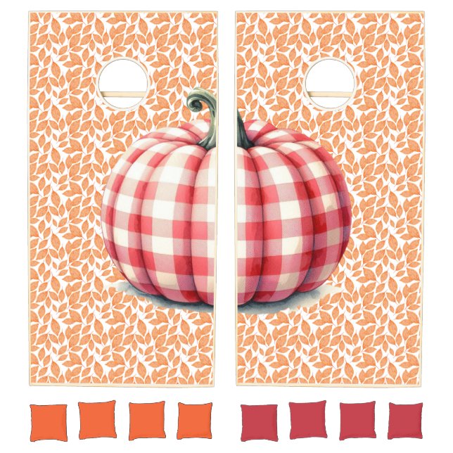 Cute fall, rustic plaid pumpkin cornhole set (Set)