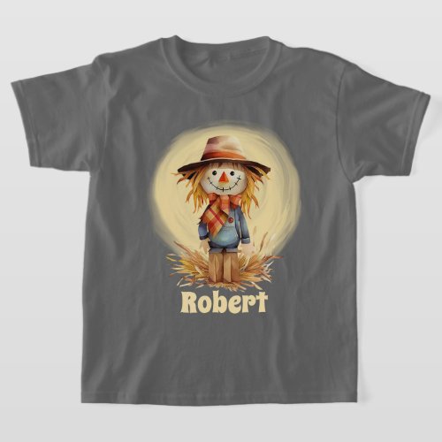 cute Fall scarecrow add name kids T_Shirt
