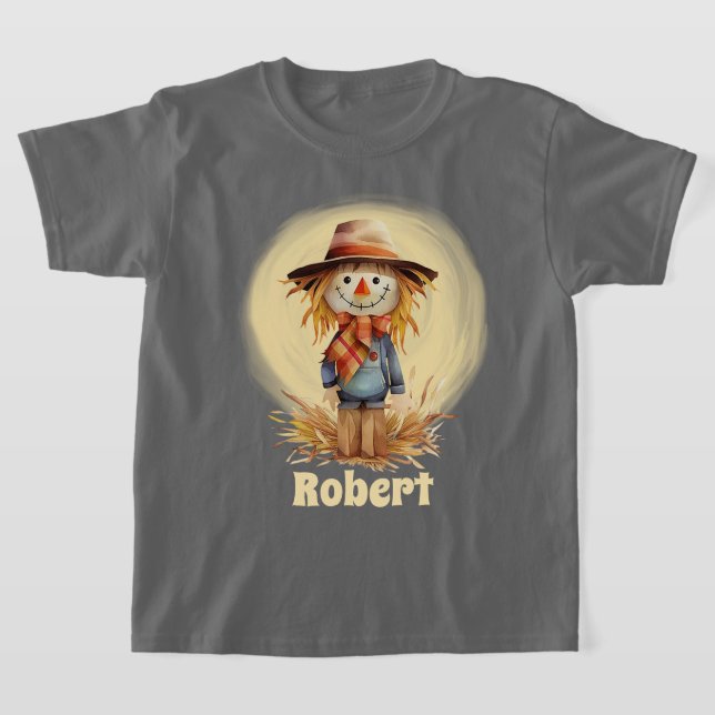 cute Fall scarecrow add name kids T-Shirt (Laydown)