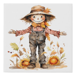 Cute Fall Scarecrow Canvas Wall Art 