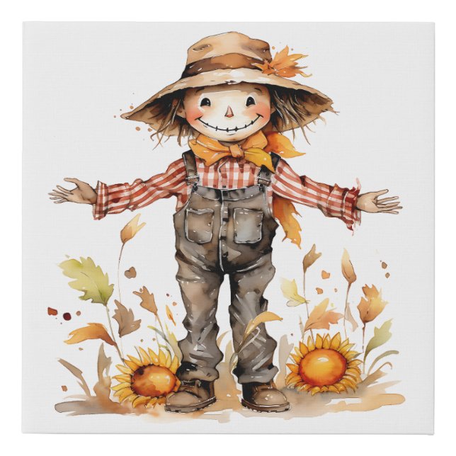 Cute Fall Scarecrow Canvas Wall Art  (Front)