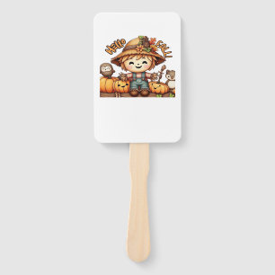 Cute Fall Scarecrow with Pumpkins Oversized T-Shir Hand Fan