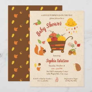Cute Fall Scene Pumpkin Baby Shower Invitation