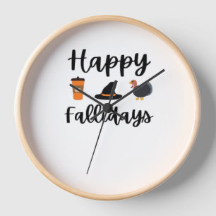 Cute Fall season Happy Fallidays Thanksgiving Hall Clock