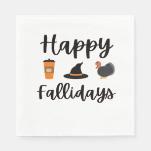 Cute Fall season Happy Fallidays Thanksgiving Hall Napkins