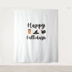 Cute Fall season Happy Fallidays Thanksgiving Hall Tapestry