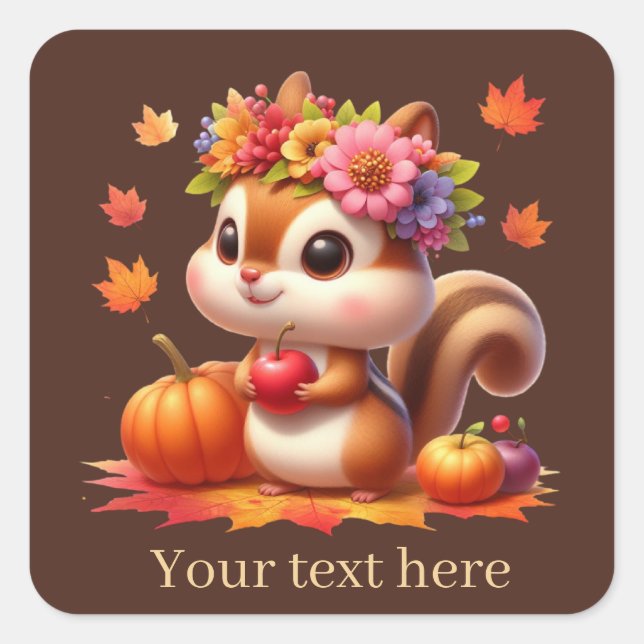 Cute Fall Seasonal add text squirrel  Square Sticker (Front)