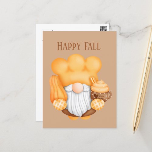 cute Fall Seasonal baking gnome add text Postcard