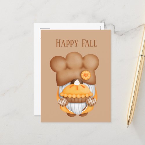 cute Fall Seasonal baking pie gnome add text  Postcard