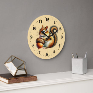 Cute Fall Seasonal chipmunk lovers Large Clock