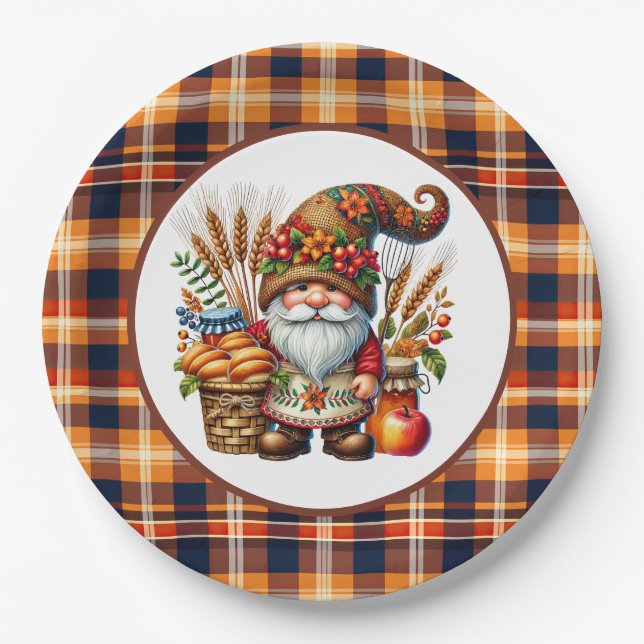 Cute Fall Seasonal gnome party  Paper Plates (Front)