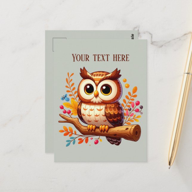 Cute Fall Seasonal owl add text  Postcard (Front/Back In Situ)
