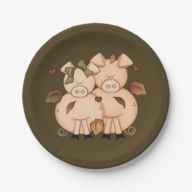Cute Fall Seasonal pigs party plate (Front)