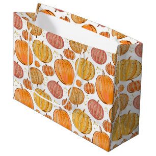 Cute Fall Seasonal pumpkin tiled party Large Gift Bag