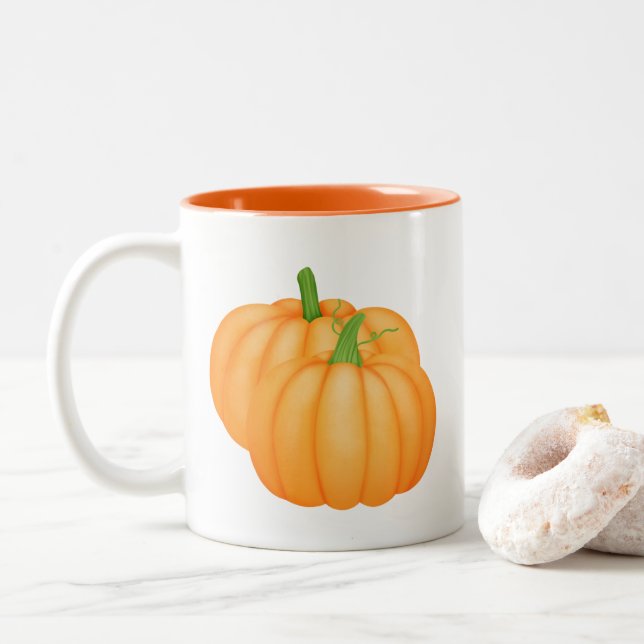 cute Fall Seasonal pumpkins add text Two-Tone Coffee Mug (With Donut)