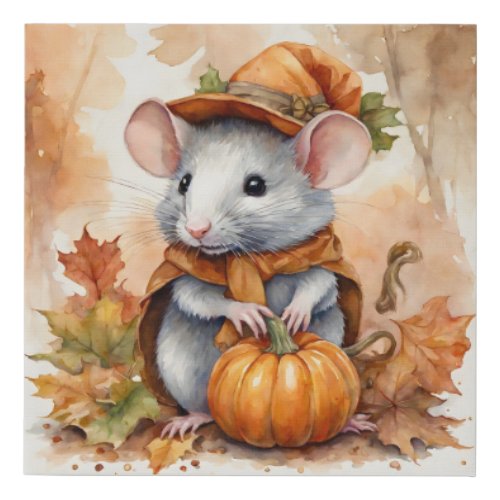 Cute Fall Seasonal Rat with Hat and Coat 2 Faux Canvas Print