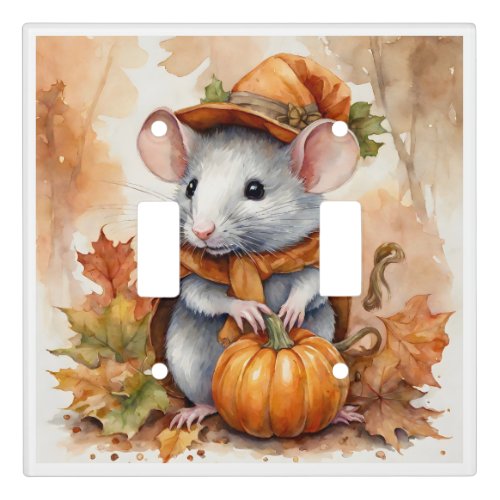 Cute Fall Seasonal Rat with Hat and Coat 2 Light Switch Cover