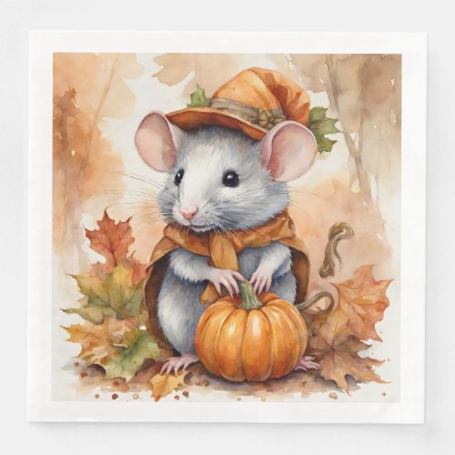 Cute Fall Seasonal Rat with Hat and Coat 2 Paper Dinner Napkins