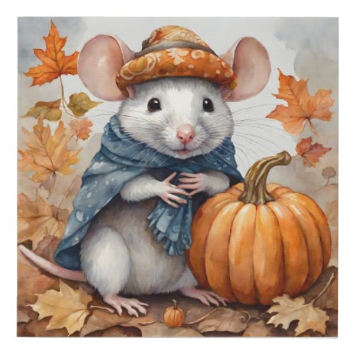 Cute Fall Seasonal Rat with Hat and Coat Faux Canvas Print