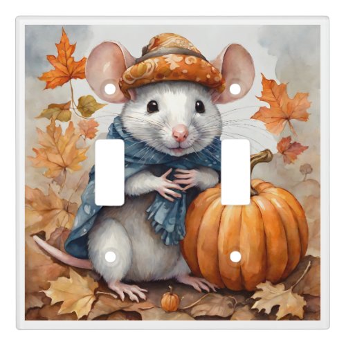 Cute Fall Seasonal Rat with Hat and Coat Light Switch Cover