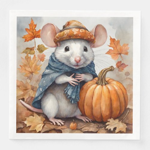 Cute Fall Seasonal Rat with Hat and Coat Paper Dinner Napkins