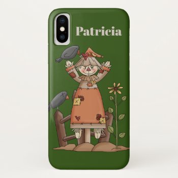 Cute Fall Seasonal Scarecrow Add Name Iphone Xs Case by DoodlesHolidayGifts at Zazzle