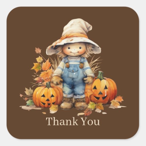 Cute Fall Seasonal scarecrow add text pumpkin  Square Sticker