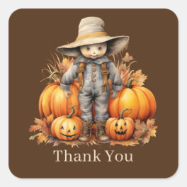 Cute Fall Seasonal scarecrow add text pumpkin Square Sticker