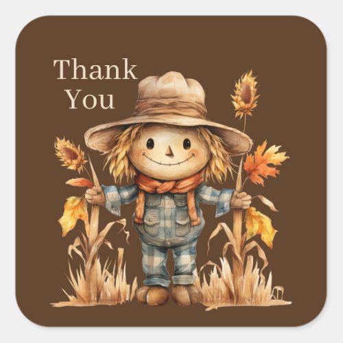 Cute Fall Seasonal scarecrow add text pumpkin  Square Sticker