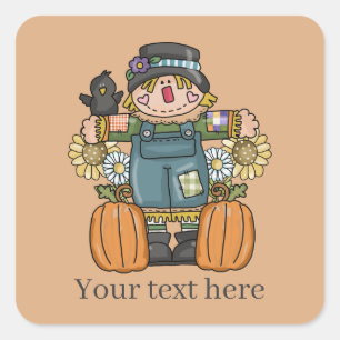 cute Fall Seasonal scarecrow add text Square Sticker
