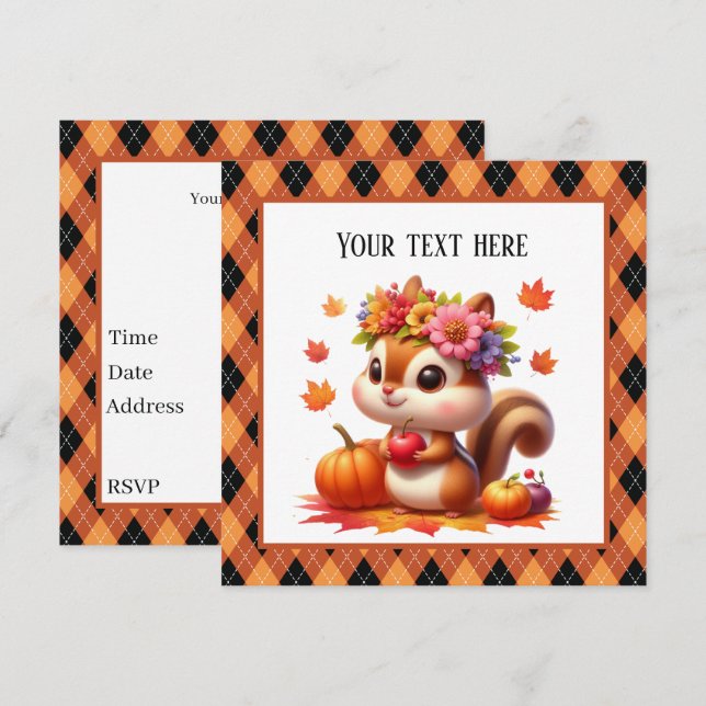 Cute Fall Seasonal squirrel customizable party  Invitation (Front/Back)