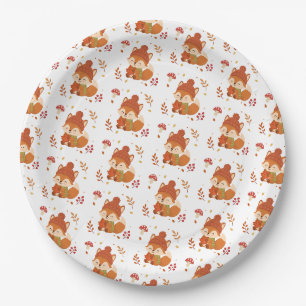 Cute Fall Smiling Fox Watercolour Paper Plates