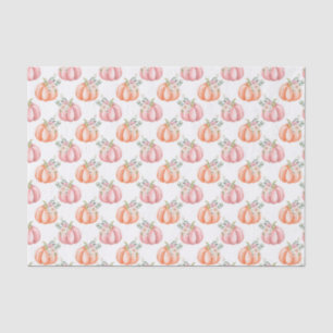 Cute Fall Soft Pink and Orange Floral Pumpkin Tissue Paper