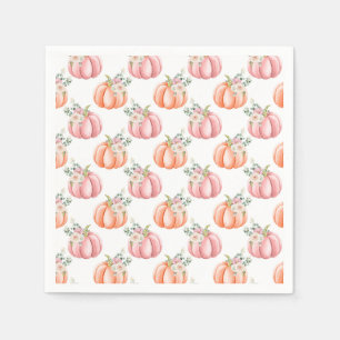 Cute Fall Soft Pink and Orange Floral Pumpkins Napkins