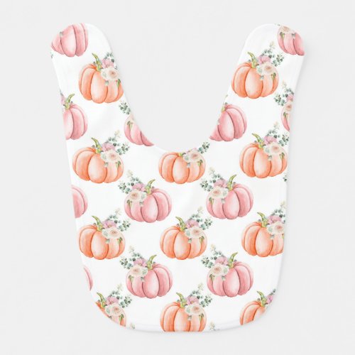 Cute Fall Soft Pink and Orange Pumpkin Baby Bib