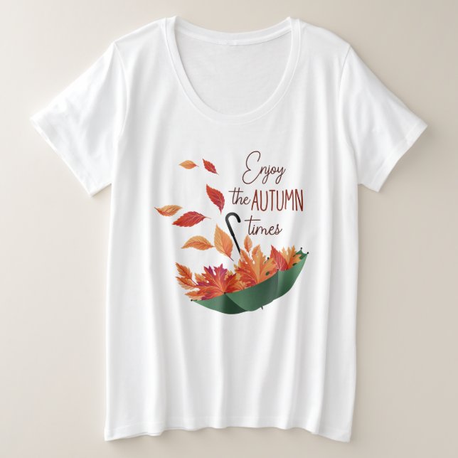 Cute Fall Sweet Fall/ Umbrella Plus Size T-Shirt (Design Front)