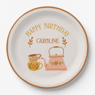 Cute Fall Tea Party Custom Birthday Paper Plates