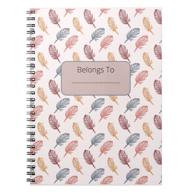 Cute Fall Themed Modern Pastel Feathers Pattern Notebook (Front)