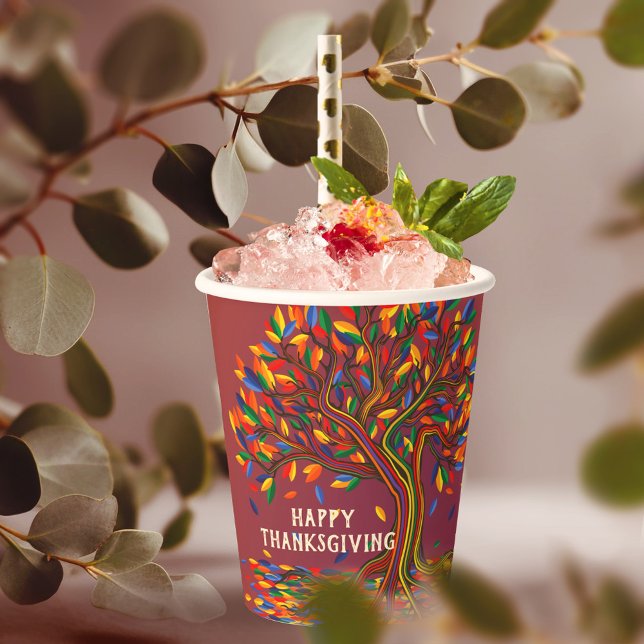 Cute Fall Tree Personalized Thanksgiving Meetup Paper Cups (Creator Uploaded)