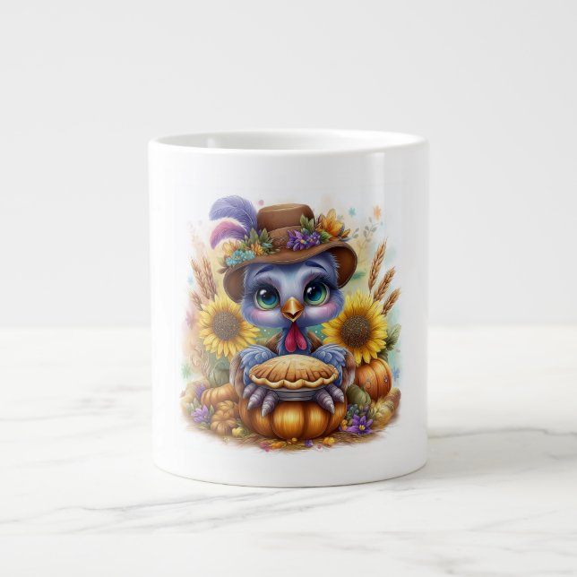 Cute Fall Turkey Giant Coffee Mug (Front)
